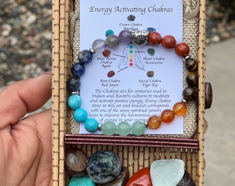 Chakra Jewelry - Chakra Bracelet - Charka Necklace - Healing Chakras Bracelet - Energy, Balance, Protection - Yoga Jewelry - Straw Gift Box