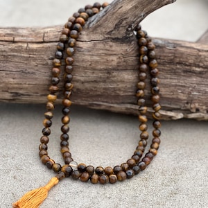Tibetan Buddhist Genuine Tiger Eye Mala / Rosary 108 Beads / Free Silk Mala Pouch