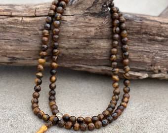 Tibetan Buddhist Genuine Tiger Eye Mala / Rosary 108 Beads / Free Silk Mala Pouch