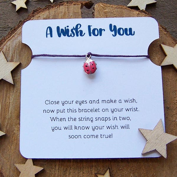 Silver Ladybug Wish Bracelet, Wish Bracelet, Ladybug Friendship Bracelet, Ladybug Jewelry, Ladybug Gift, Charm Bracelet, Cord Bracelet