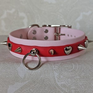 1&quot;Pink und Rot Spiked Herz Ohrstecker Halsband | Langlebig & Bequem, BUNTE OPTIONEN, wasserfest | BioThane - Vegane Lederalternative