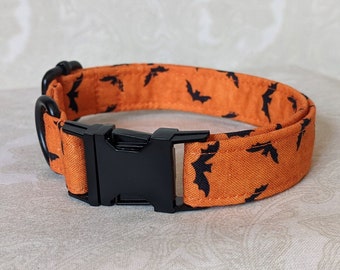 3/4" Orange and Black Bat Halloween Adjustable Cotton Puppy/Kitten Collar | Kittenplay Petplay Gear bble7