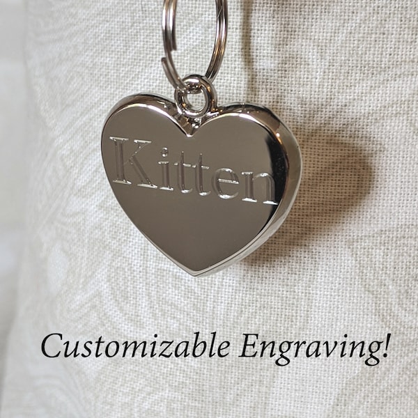 Small Silver Tone 3-D Heart Tag - Personalized Diamond Engraving - Pet Tag Pendant | Please Read Description!