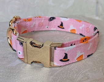 3/4" Cute Pink Halloween Cotton Adjustable Puppy/Kitten Collar | Kittenplay Petplay Gear bble7