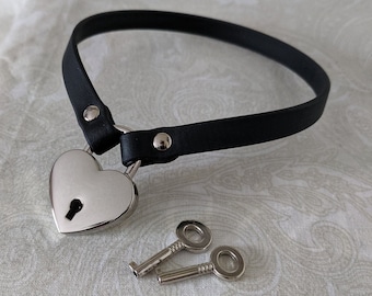 3/8" Vegan Leather Silver Heart Lock Collar Choker | Slim, Comfortable, COLORFUL OPTIONS, Waterproof, Latex Free | Owned Taken