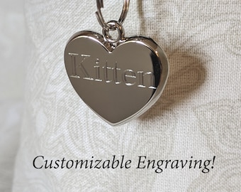 Small Silver Tone 3-D Heart Tag - Personalized Diamond Engraving - Pet Tag Pendant | Please Read Description!