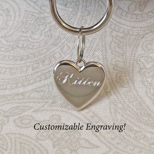 Mini Silver Tone Heart Tag - Personalized Diamond Engraving - Pet Tag Pendant | Please Read Description!