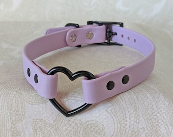 5/8" Vegan Leather Heart Ring Collar Choker | Comfortable, COLORFUL OPTIONS, Durable, Waterproof, Latex Free | Lavender Black