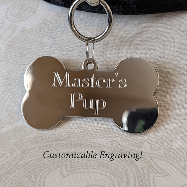 XL Silver Tone Bone Tag - Personalized Diamond Engraving - Pet Tag Pendant | Please Read Description!