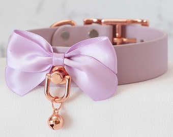 1" Lavender and Rose Gold BioThane Collar with Bow | Vegan, Durable & Comfortable, Waterproof, Latex Free
