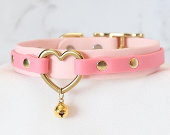 3/4" Pale Pink and Light Pink Heart Ring Collar | Durable Comfortable, COLORFUL OPTIONS, Waterproof | BioThane - Vegan Leather Alternative