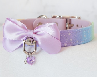 Pastel Rainbow Biothane + Cotton Tug Proof Kittenplay Petplay Collar bble7