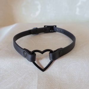 3/8&quot; All Black Heart Ring Collar Choker | Durable & Comfortable, COLORFUL OPTIONS, Waterproof | BioThane - Vegan Leather Alternative
