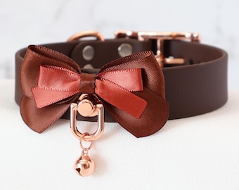 Autumn Harvest 1" Brown, Cinnamon and Orange Spice BioThane Collar with Bow | Vegan, Durable & Comfortable, Waterproof, Latex Free