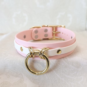 1&quot; Pale Pink and White D&O Ring Layered Collar | Comfortable, COLORFUL OPTIONS, Waterproof, Latex Free | BioThane -Vegan Leather Alternative