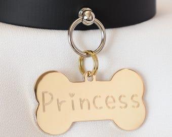 XL Gold Plated Bone Tag - Personalized Diamond Engraving - Pet Tag Pendant | Please Read Description!