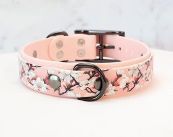 1&quot; Pale Pink Floral Print Gunmetal Layered BioThane Collar | Durable & Comfortable, COLORFUL OPTIONS, Waterproof, Latex Free | Vegan Leather