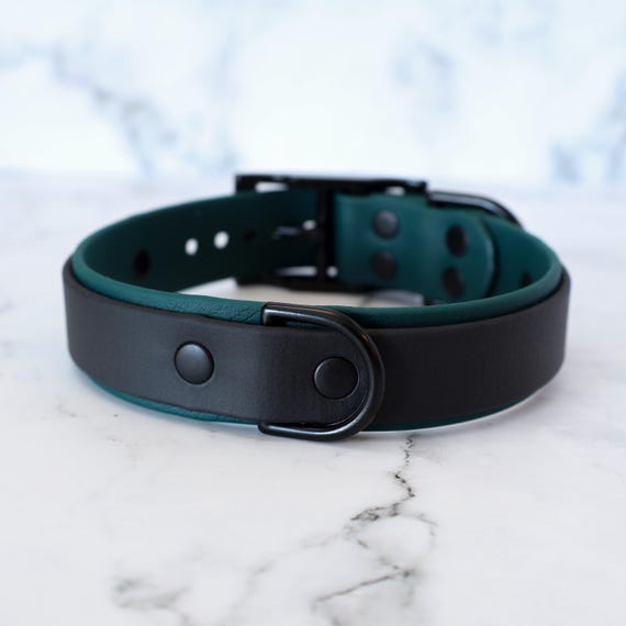 1" Hunter Green and Black Layered D-ring Collar | Durable & Comfortable, COLORFUL OPTIONS, Waterproof, Latex Free | BioThane - Vegan Leather