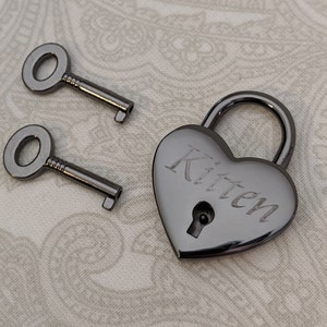 Large Gunmetal Heart Lock Padlock - Personalized Diamond Engraving | PLEASE READ DESCRIPTION!
