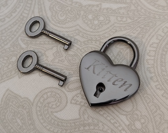 Large Gunmetal Heart Lock - Personalized Diamond Engraving | PLEASE READ DESCRIPTION!