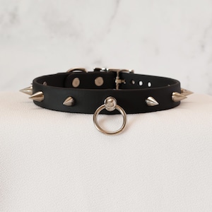 5/8" Vegan Leather Spiked Collar Choker w/ Loop | Comfortable, COLORFUL OPTIONS, Waterproof, Latex Free | 10mm Silver Spikes image 1