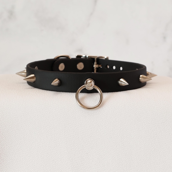 5/8" Vegan Leather Spiked Collar Choker w/ Loop | Comfortable, COLORFUL OPTIONS, Waterproof, Latex Free | 10mm Silver Spikes