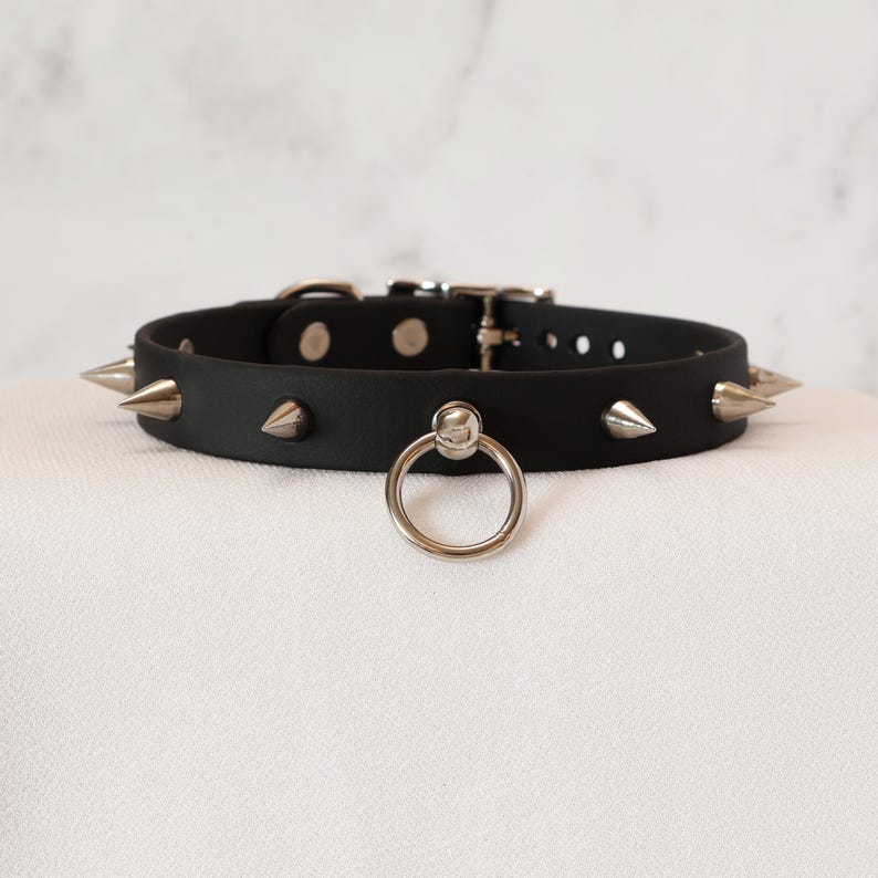 5/8" Vegan Leather Spiked Collar Choker w/ Loop | Comfortable, COLORFUL OPTIONS, Waterproof, Latex Free | 10mm Silver Spikes image 1