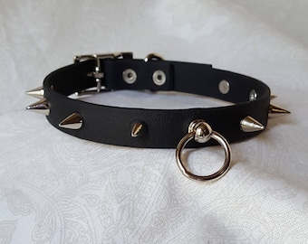 5/8&quot; Vegan Leather Spiked Collar Choker w/ Loop | Comfortable, COLORFUL OPTIONS, Waterproof, Latex Free | 10mm Silver Spikes