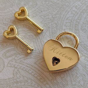 Small Gold Tone Heart Lock Padlock - Personalized Diamond Engraving | PLEASE READ DESCRIPTION!