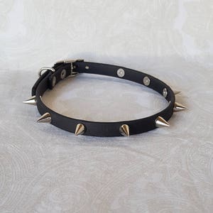 3/8&quot; Vegan Leather Spiked Day Collar Choker | Slim, Comfortable, COLORFUL OPTIONS, Waterproof, Latex Free | Black