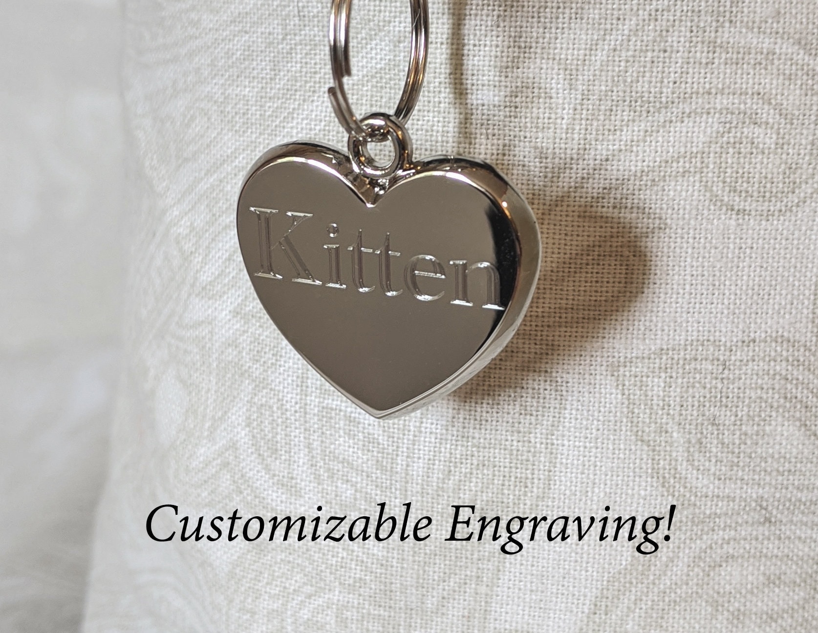 Small Silver Tone 3-D Heart Tag - Personalized Diamond Engraving - Pet Tag Pendant | Please Read Description!