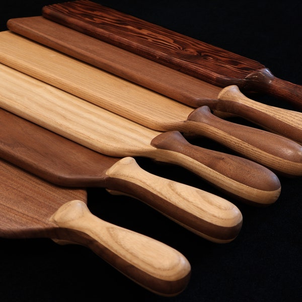 Wood Spanking Paddle | 3" - 4" wide, 16" length | Walnut, Oak, Ash, and Pine woods | Hardwood BDSM Bondage Spank