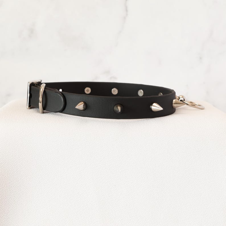 5/8" Vegan Leather Spiked Collar Choker w/ Loop | Comfortable, COLORFUL OPTIONS, Waterproof, Latex Free | 10mm Silver Spikes image 2