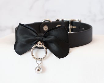 3/4" Black BioThane Collar with Bow | Vegan, Durable & Comfortable, Waterproof, Latex Free