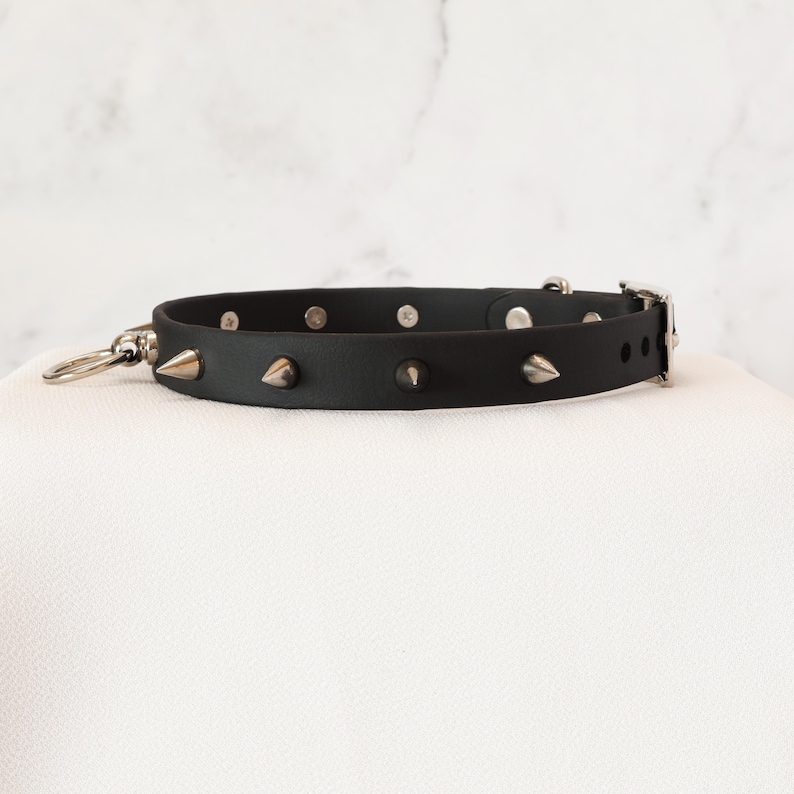 5/8" Vegan Leather Spiked Collar Choker w/ Loop | Comfortable, COLORFUL OPTIONS, Waterproof, Latex Free | 10mm Silver Spikes image 4