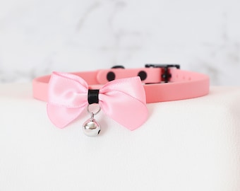 3/8" Light Pink w/ Pink Bow Day Collar Choker | Durable & Comfortable, COLORFUL OPTIONS | BioThane - Vegan Leather Alternative bble7