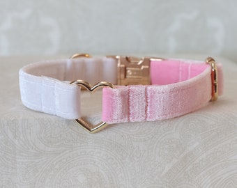 Light Pink, White and Gold Luxe Velvet Adjustable 3/4" Puppy Kitten Collar | Kittenplay Petplay Gear bble7