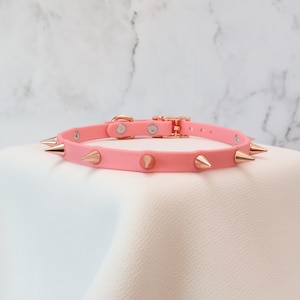 3/8&quot; Light Pink & Rose Gold Spiked Day Collar Choker | Slim, Comfortable, COLORFUL OPTIONS, Waterproof, Latex Free | Black