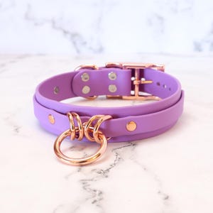 1&quot; Amethyst and Rose Gold D&O Ring Layered Collar | Comfortable, COLORFUL OPTIONS, Waterproof, Latex Free | BioThane - Vegan Leather