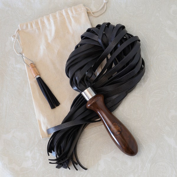 Vegan Flogger | Figured Walnut Wood Handle | Soft Touch BDSM Flogger