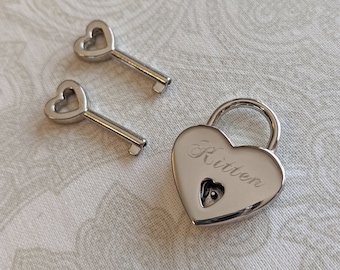 Small Silver Tone Heart Lock Padlock - Personalized Diamond Engraving | PLEASE READ DESCRIPTION!