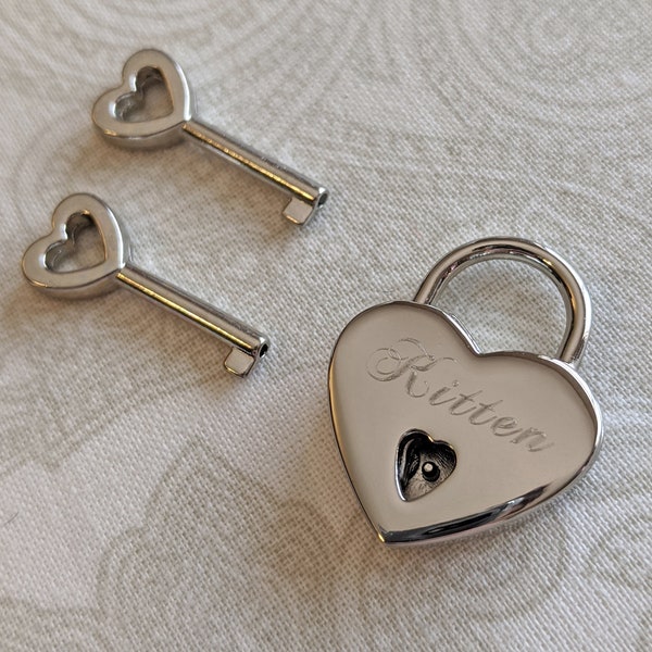 Small Silver Tone Heart Lock Padlock - Personalized Diamond Engraving | PLEASE READ DESCRIPTION!