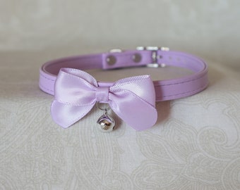 Lavender w/ Bow 10mm Stitched Faux Leather Buckling Day Collar Choker bble7
