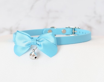 3/8" Light Blue w/ Aqua Bow Day Collar Choker | Durable & Comfortable, COLORFUL OPTIONS | BioThane - Vegan Leather Alternative bble7