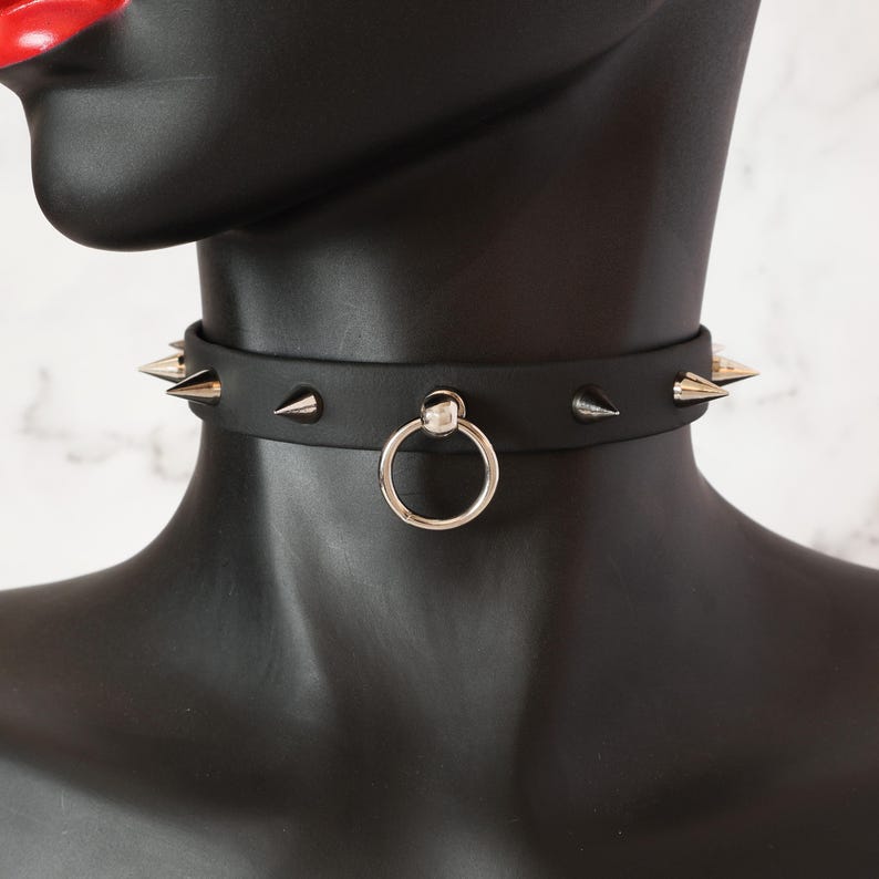 5/8" Vegan Leather Spiked Collar Choker w/ Loop | Comfortable, COLORFUL OPTIONS, Waterproof, Latex Free | 10mm Silver Spikes image 5