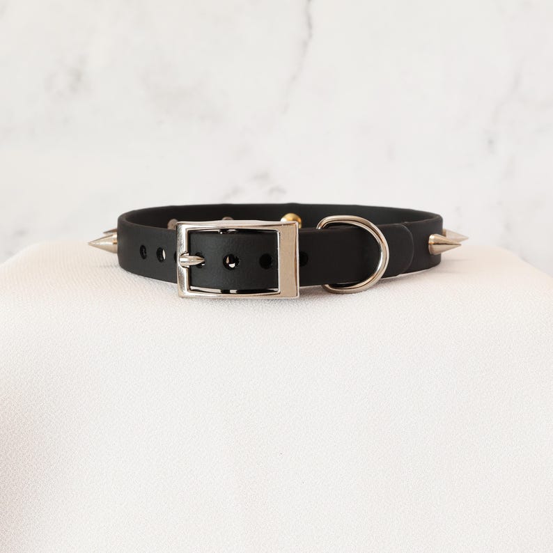 5/8" Vegan Leather Spiked Collar Choker w/ Loop | Comfortable, COLORFUL OPTIONS, Waterproof, Latex Free | 10mm Silver Spikes image 3