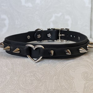3/4&quot; Spiked Layered Heart Ring Collar | Durable, Comfortable, COLORFUL OPTIONS, Waterproof, Latex Free | BioThane -Vegan Leather Alternative
