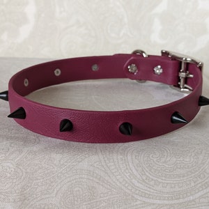 3/4&quot; Wine Spiked Collar | Durable & Comfortable, COLORFUL OPTIONS, Waterproof, Latex Free | BioThane - Vegan Leather Alternative
