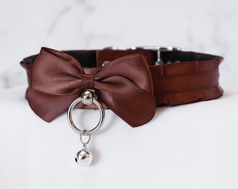 Cinnamon Pleated Buckling Satin Lined Kittenplay Petplay Collar bble7