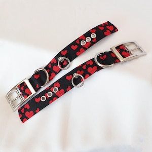 Puños de algodón con hebilla de corazón rojo y negro de 1&quot; para cachorros y gatitos / Kittenplay Petplay Gear bble7